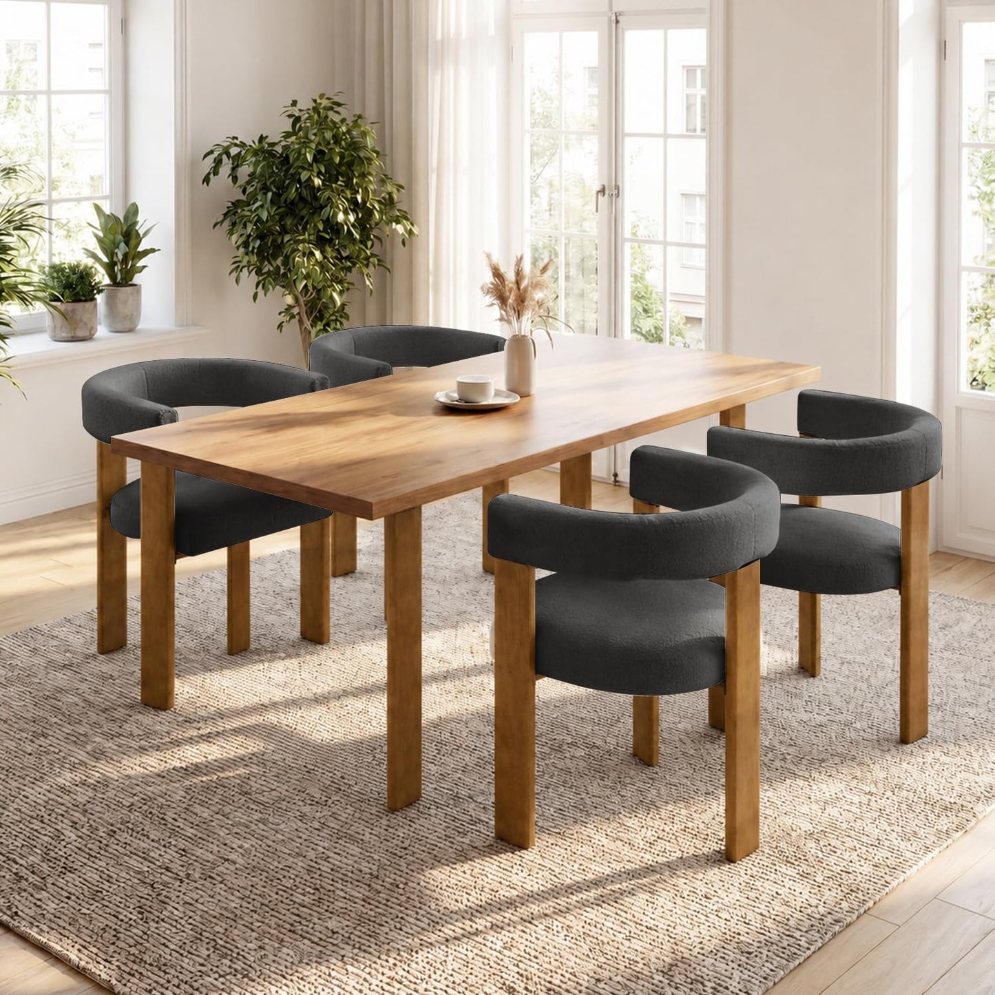 VIRRMO Boucle Dining Chair Set of 4 Corduroy Upholstered Dining Room Chairs Kitchen Chairs with Metal Legs Mid Century Modern Chair for Dining Room, Kitchen (Cream, 4) — Wood-gray / 4