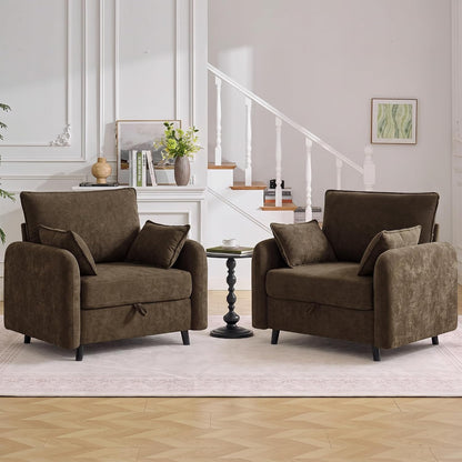 41" Oversized Accent Chair with Storage, Single Sofa for Living Room Beige | Modern Accent Chairs with Storage, Deep Seat Armchair Upholstered Comfy Reading Chair for Living Room, Bedroom, Chenille — Brown / 1PC Chair