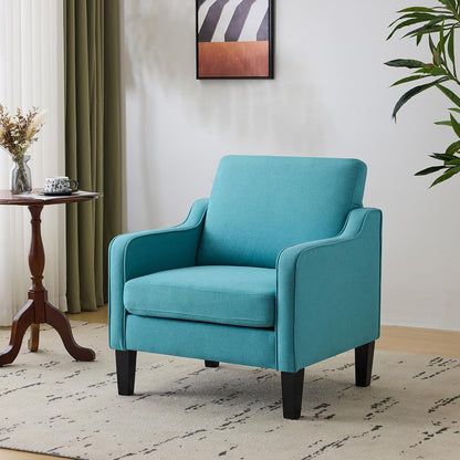 VINGLI Accent Chair for Living Room Chairs Light Brown Reading Chair for Bedroom Scooped Arm Chair Mid Century Modern Accent Chairs Upholstered Comfy Chair for Apartment, Waiting Room — 1 / Teal Blue Linen