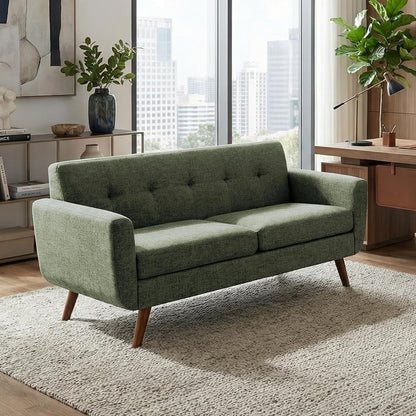 Tbfit Linen Fabric Single Sofa, Accent Chair, Mid Century Modern Armchair for Living Room, Bedroom Button Tufted Upholstered Comfy Reading Sofas, Beige