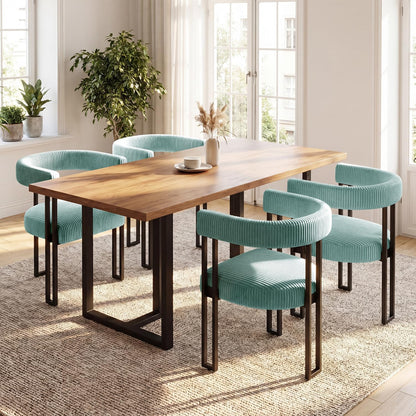 VIRRMO Boucle Dining Chair Set of 4 Corduroy Upholstered Dining Room Chairs Kitchen Chairs with Metal Legs Mid Century Modern Chair for Dining Room, Kitchen (Cream, 4) — Mint / 4