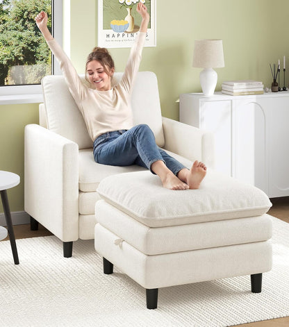 Welzona Sofa Accent Chair, 33" Reading Chair for Bedroom, Tool-Free Setup Living Room Accent Chairs, Comfy Arm Chairs Living Room, All-Wood Reading Nook, Beige