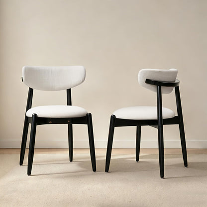 CHUN YI Dining Chairs Set of 4, Upholstered Wooden Dining Room Chairs, Mid Century Modern Fabric Kitchen Chair with Ergonomic Curved Backrest, Beige (Only Chairs) — Round-cream-black / Set of 2