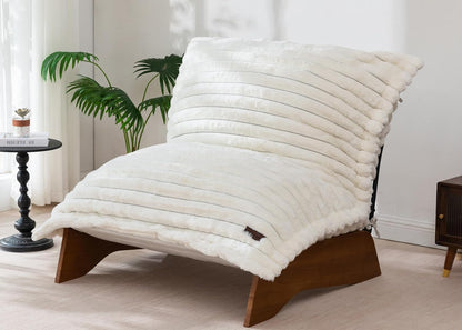 MAXYOYO Adjustable Living Room Chair, 3-Position Bean Bag Chair with Removable Cover, Upholstered Accent Chair with Frame, Soft Reclining Lounge for Bedroom, Apartment, Office, Green — Striped Beige / Large
