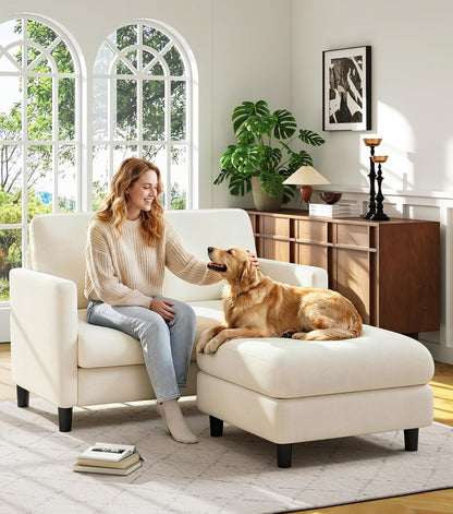 Welzona Sofa Accent Chair, 33" Reading Chair for Bedroom, Tool-Free Setup Living Room Accent Chairs, Comfy Arm Chairs Living Room, All-Wood Reading Nook, Beige — Cream White / Standard