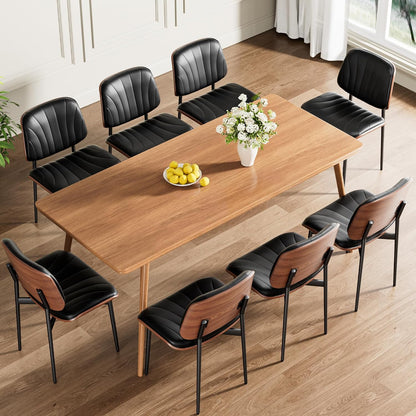 Dining Chairs Set of 4, Mid-Century Modern Upholstered PU Leather Chairs | with Walnut Bentwood Back and Metal Legs Adjustable Feet for Kitchen Dining Room, Camel Shell Strips — Black Shell Strips / 8