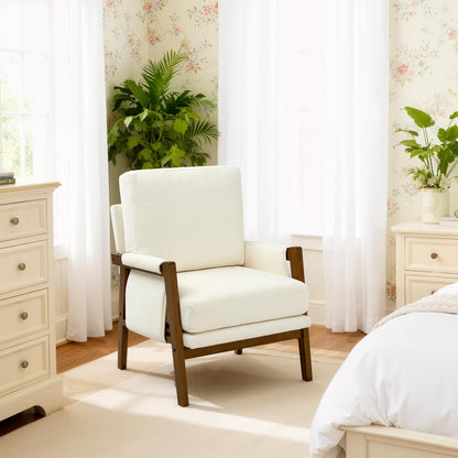 RNKSFX Cream Accent Chair for Bedroom & Living Room, Mid Century Modern Accent Arm Chair, Upholstered Anthropologie Accent Chair with Solid Wood Frame, Fabric — 1 / Cream White (8)