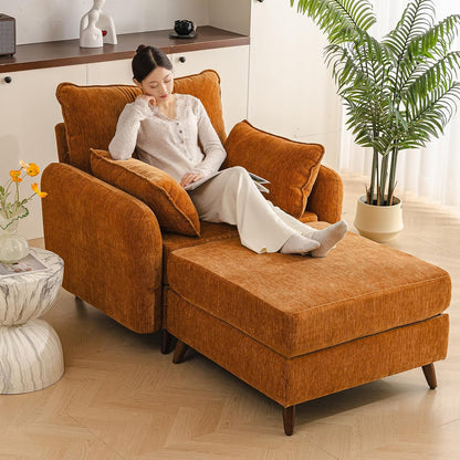 Rexulqo Oversized Accent Chair with All Seats Storage,Comfy Living Room Chairs with 2 Throw Pillow,Upholstered Mid-Century Armchair,24.5'' Deep Seat,Reading Chair for Bedroom,Office,Chenille,Orange