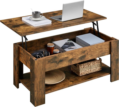 Yaheetech Wooden Coffee Table, Lift Top Coffee Table with Large Hidden Storage Shelf, Lift Tabletop Dining Tables for Living Room, Home Small Space, 38.6in, Black — Rustic Brown / 38.6 inches