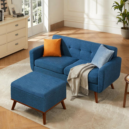 Tbfit Linen Fabric Single Sofa, Accent Chair, Mid Century Modern Armchair for Living Room, Bedroom Button Tufted Upholstered Comfy Reading Sofas, Beige