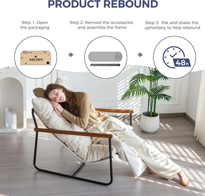 MAXYOYO Modern Accent Chair, Comfy Living Room Chair with Metal Frame Wooden Armrest, Upholstered Armchair with Soft Cushion for Bedroom Balcony Lounge Reading Room, Beige — Beige (Corded Fabric) / Standard (6)