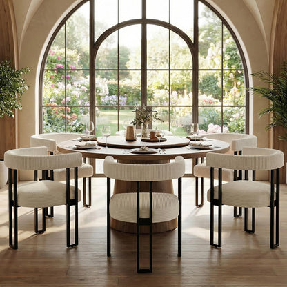 VIRRMO Boucle Dining Chair Set of 4 Corduroy Upholstered Dining Room Chairs Kitchen Chairs with Metal Legs Mid Century Modern Chair for Dining Room, Kitchen (Cream, 4) — Cream / 6