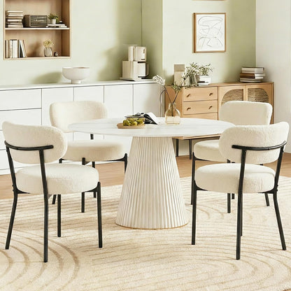 DUMOS Dining Chairs Set of 2, Mid Century Modern Chair Round Upholstered Curved Backrest, Kitchen Vanity Living Room Chairs with Black Metal Legs，Ivory White — Modern Beige / Set of 4