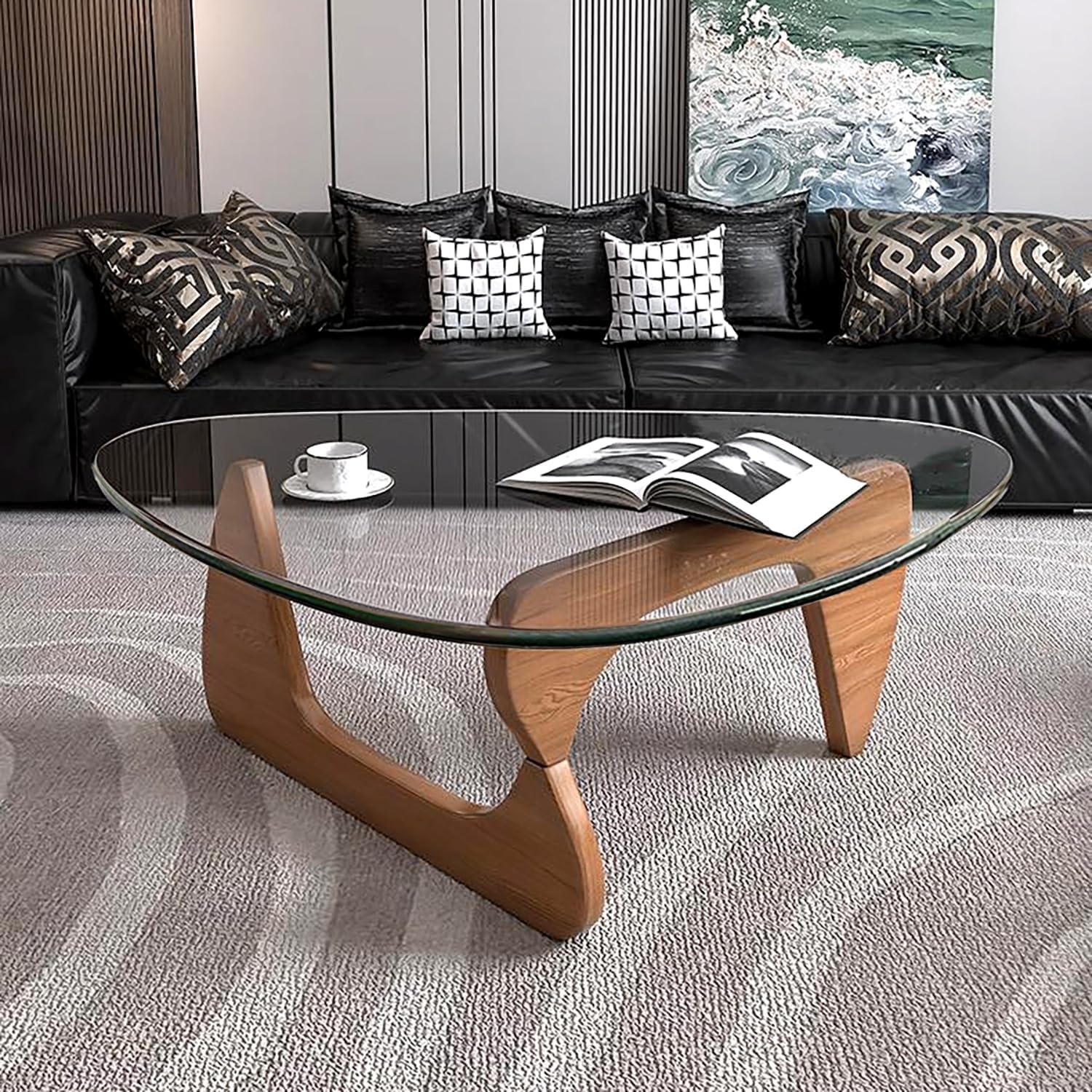 Modern Glass Coffee Table, Mid Century Small Coffee Table, Coffee Table for Living Room,Suitable for Bedroom Living Room Reception Office Tables (Walnut/Transparent, Small) — Walnut/Transparent / Small 32.2 * 22.4 * 16in (6)