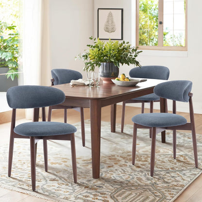 COLAMY Wooden Dining Chairs Set of 4, Modern Fabric Upholstered Kitchen Side Chairs, Farmhouse Dining Room Chair with Foot Pegs, Beige — Blue / Set of 4