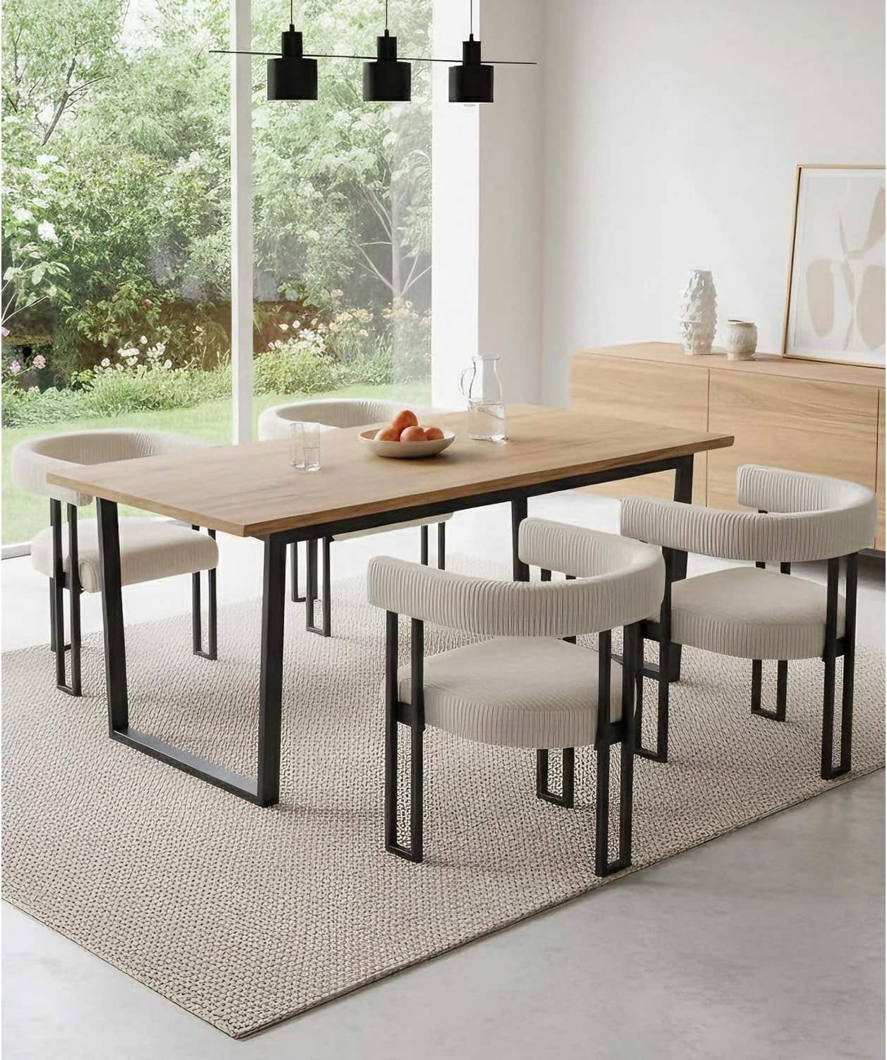 VIRRMO Boucle Dining Chair Set of 4 Corduroy Upholstered Dining Room Chairs Kitchen Chairs with Metal Legs Mid Century Modern Chair for Dining Room, Kitchen (Cream, 4) — Cream / 4