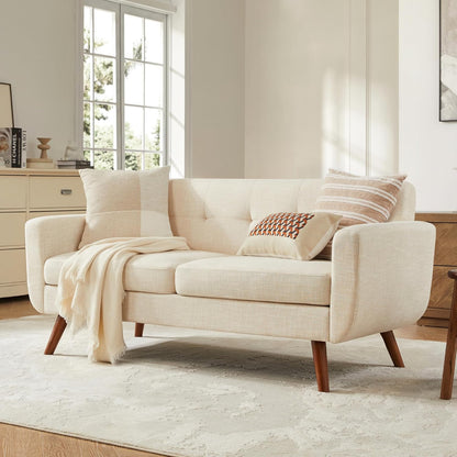 Tbfit Linen Fabric Single Sofa, Accent Chair, Mid Century Modern Armchair for Living Room, Bedroom Button Tufted Upholstered Comfy Reading Sofas, Beige — 65.2 inch / Beige
