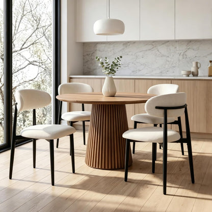 UVV Dining Chairs Set of 4, Metal Kitchen Chairs with Modern Fabric Upholstered for Dining Room, Beige — Beige Seat / Black Legs / 4