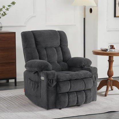 MCombo Dual Motor Power Lift Recliner Chair with Massage and Heat for Elderly People, Infinite Position, USB Ports, Cup Holders, Fabric 7890 (Medium, Dark Gray) — Dark Gray / Medium (2)