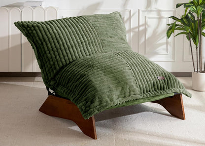 MAXYOYO Adjustable Living Room Chair, 3-Position Bean Bag Chair with Removable Cover, Upholstered Accent Chair with Frame, Soft Reclining Lounge for Bedroom, Apartment, Office, Green — Striped Cross Green / Large