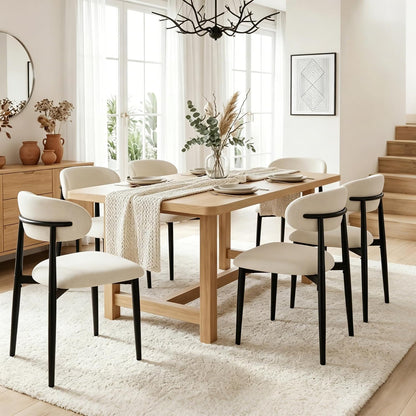 UVV Dining Chairs Set of 4, Metal Kitchen Chairs with Modern Fabric Upholstered for Dining Room, Beige — Beige Seat / Black Legs / 6