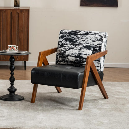 Mid-Century Modern Accent Chair with Solid Wood Frame，Upholstered Chenille Living Room Arm Chairs with Pillow for Bedroom, Living Room, Balcony, Reading Room, Green