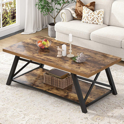 EXCEFUR Modern Coffee Table, Rectangle Center Table for Living Room with Storage Shelf, Industrial Wood and Metal Cocktail Tea Table, Rustic Oak, 47 Inch — Rustic Brown