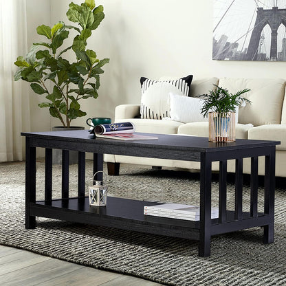 ChooChoo Mission Coffee Table, Black Wood Living Room Table with Shelf, 40 Black — Black / 22"D x 39.9"W x 18.1"H (7)