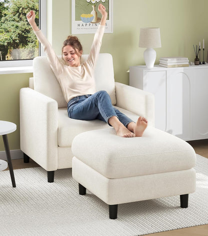 Welzona Sofa Accent Chair, 33" Reading Chair for Bedroom, Tool-Free Setup Living Room Accent Chairs, Comfy Arm Chairs Living Room, All-Wood Reading Nook, Beige — Beige / standard & ottoman