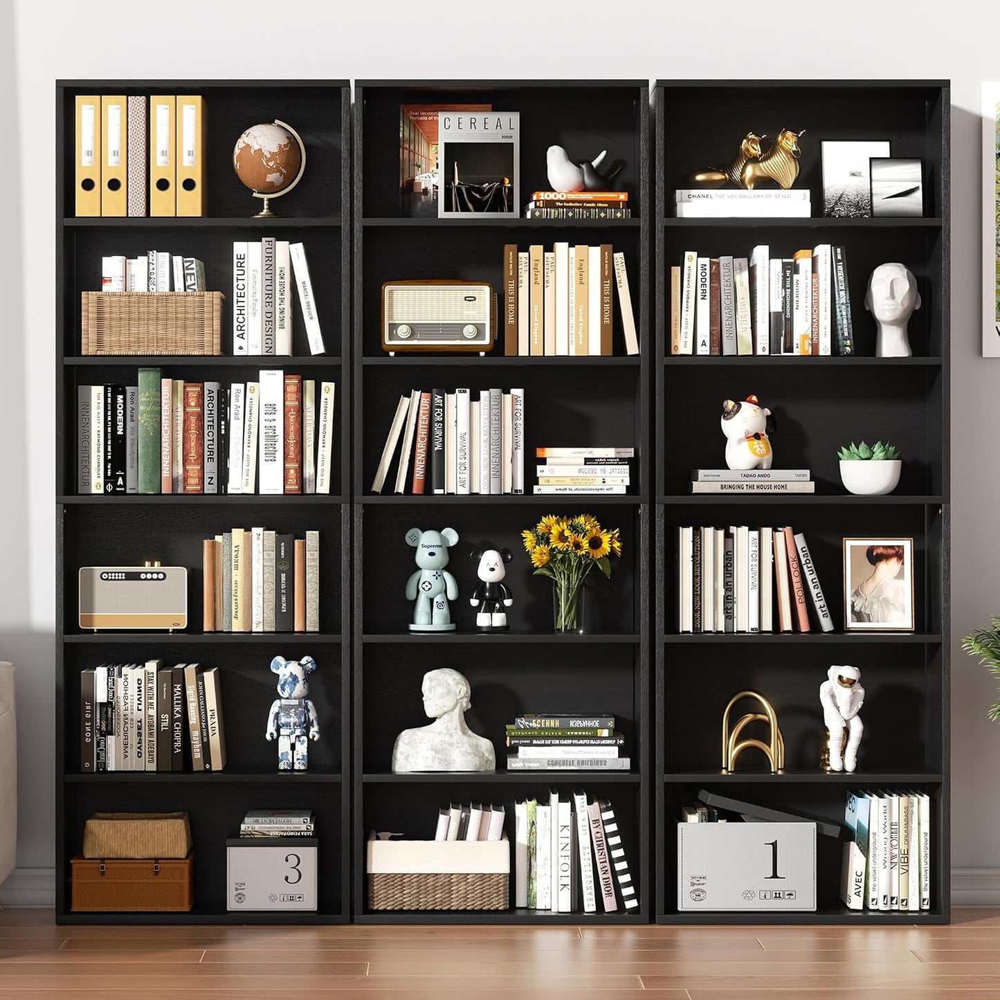 6-Tier Bookshelf, Modern Open Bookcase,6 Shelf Display Storage Shelves Floor Standing, 71 inches Tall Shelves for Home Office, Black — Black (6)