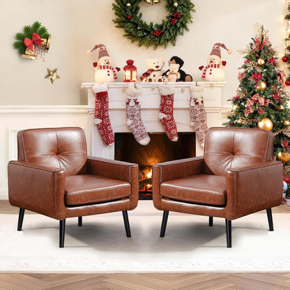 Vogue Furniture Direct Mid Century Accent Chair, PU Leather Modern Chair with Wooden Frame, Cozy Armchair Reading Chair with Comfy Back for Apartment, Living Room, Bedroom, Small Space, Corner, Brown