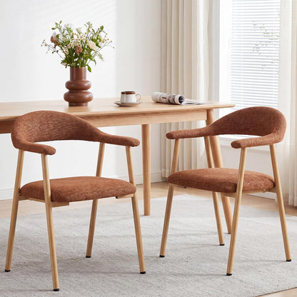 DUMOS Dining Chairs Set of 4, Linen Fabric Upholstered Kitchen Side Chairs with Curved Backrest & Metal Legs, Modern Farmhouse Accent Chair for Dining Room Kitchen Living Room Cafe, Beige — Orange / 2pc