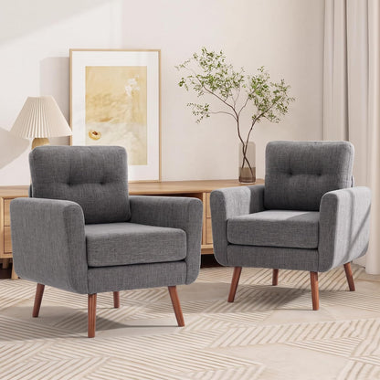 Tbfit Linen Fabric Single Sofa, Accent Chair, Mid Century Modern Armchair for Living Room, Bedroom Button Tufted Upholstered Comfy Reading Sofas, Beige — Single*2 / Grey