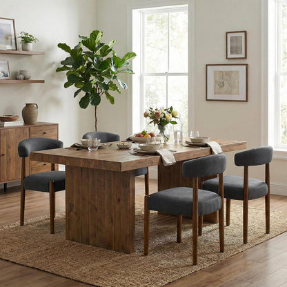 VKNOW Wooden Dining Chairs Set of 4, Modern Upholstered Dining Room Chairs with Walnut Wood Legs and Curved Backrest, Fabric Kitchen Chairs for Farmhouse/Living Room/Dining Room, Green — Set of 4 / Charcoal