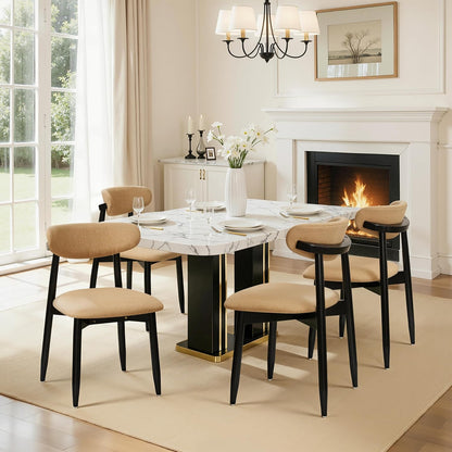 CHUN YI Dining Chairs Set of 4, Upholstered Wooden Dining Room Chairs, Mid Century Modern Fabric Kitchen Chair with Ergonomic Curved Backrest, Beige (Only Chairs) — Khaki / Set of 4
