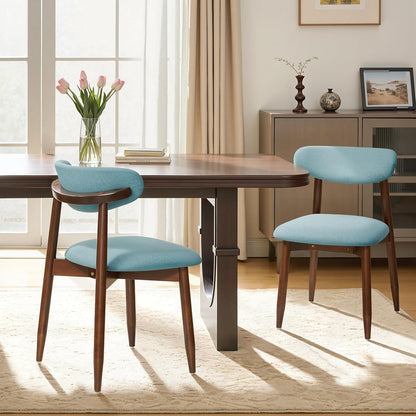 CHUN YI Dining Chairs Set of 4, Upholstered Wooden Dining Room Chairs, Mid Century Modern Fabric Kitchen Chair with Ergonomic Curved Backrest, Beige (Only Chairs) — Blue / Set of 2
