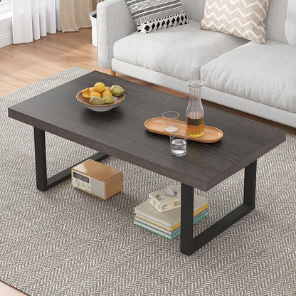 IBF Rustic Coffee Table, Industrial Simple Wooden Living Room Table, Modern Minimalist Farmhouse Rectangle Center Table, Wood and Metal Vintage Tea Coffee Table for Home Bedroom, Rustic Brown, 39 Inch — Dark Gray Oak / 47 inch