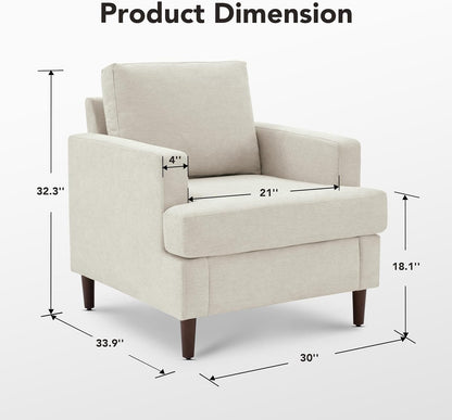 Weture Mid-Century Accent Chair,Modern Linen Fabric Armchair for Living Room,Comfy Upholstered Reading Accent Chairs for Bedroom,Single Sofa Chair with Wood Legs (Beige, 1 Pack) — Beige / 1 Pack (2)