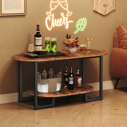 HOOBRO Coffee Table for Living Room, Oval Small Coffee Table with 2-Tier Open Storage Shelf, Industrial Cocktail Tea Table, Wooden Desktop Center Table, Farmhouse, Home Office, Rustic Brown BF09KF01 — Rustic Brown (4)