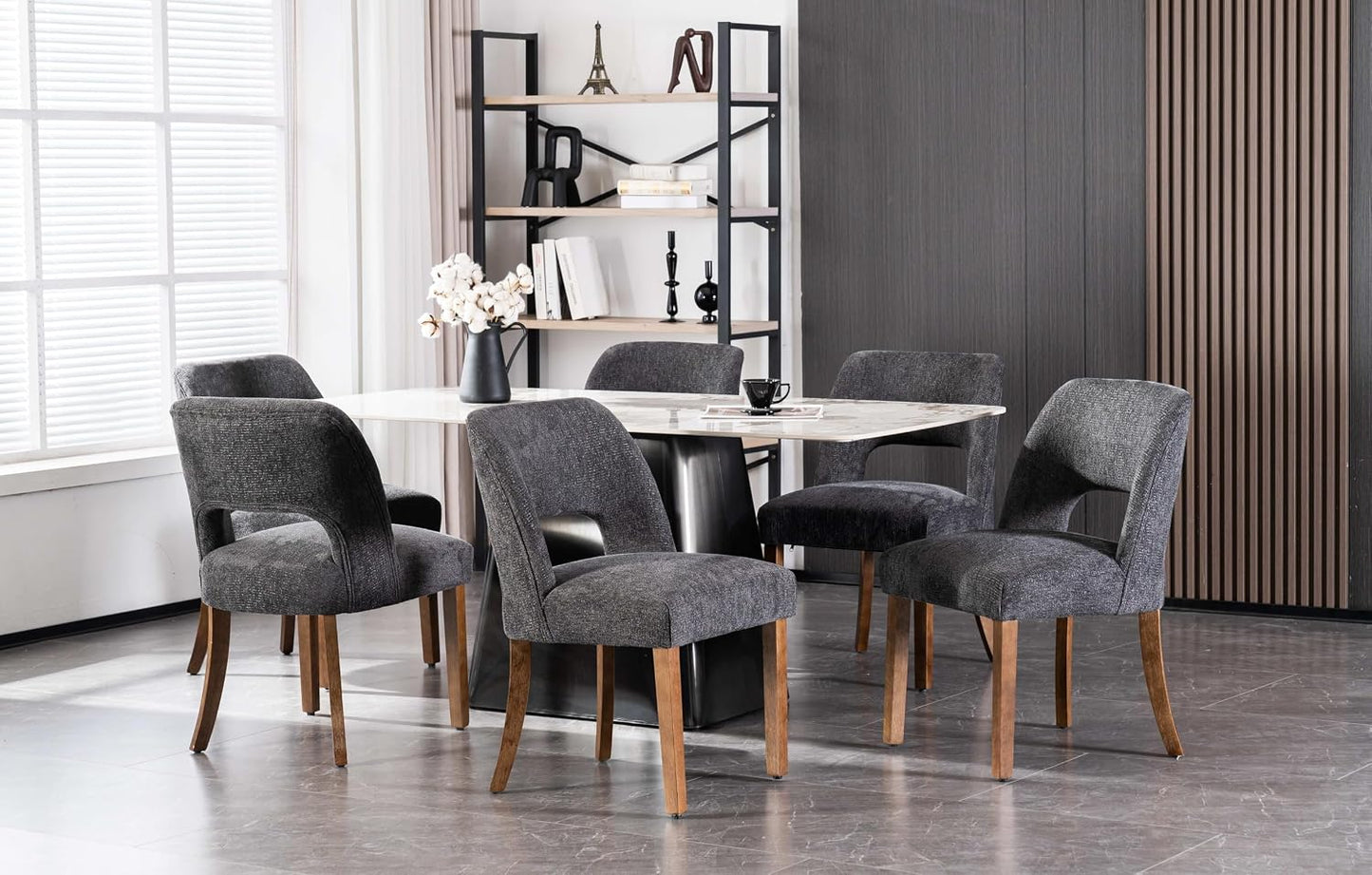 VKNOW Dining Chairs Set of 4, Fabric Dining Chairs, Green | Modern Mid-Century Upholstered Farmhouse Dinner Chair for Kitchen Dining Room Restaurant, Easy Assembly — Charcoal / Set of 6