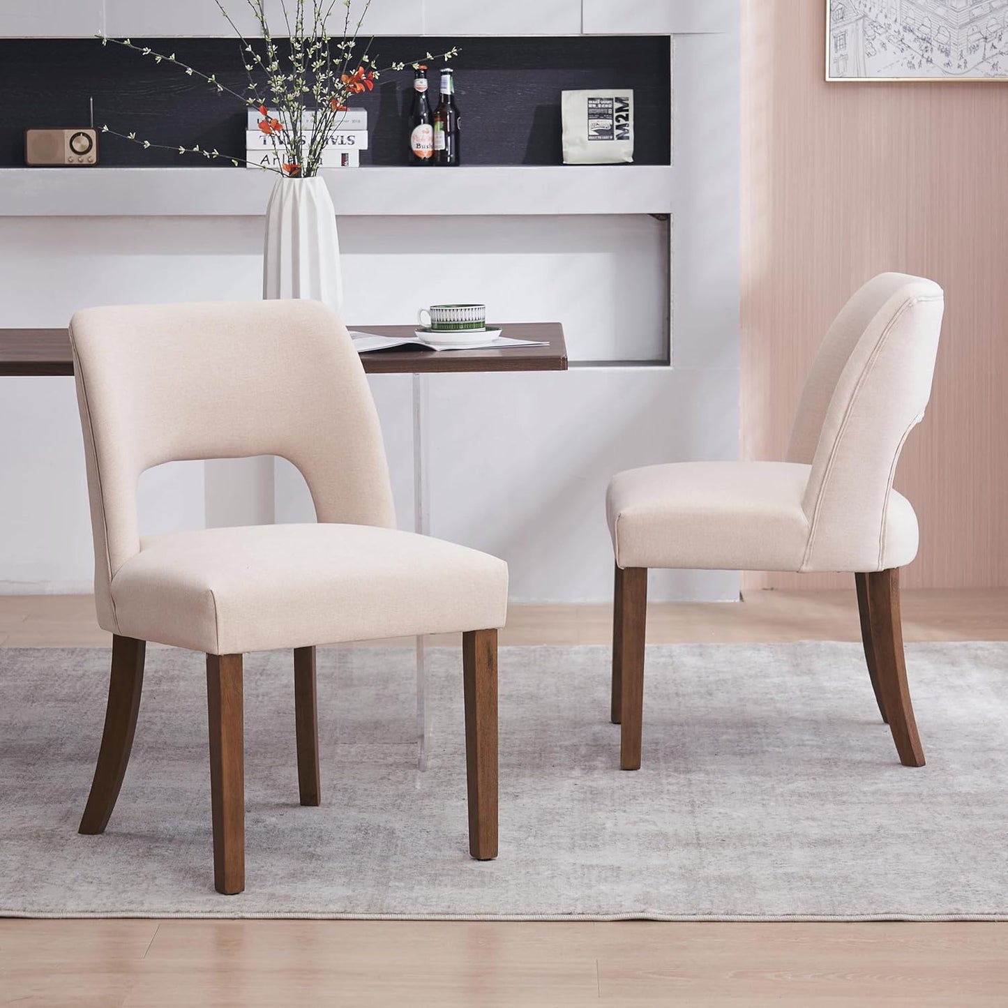 VKNOW Dining Chairs Set of 4, Fabric Dining Chairs, Green | Modern Mid-Century Upholstered Farmhouse Dinner Chair for Kitchen Dining Room Restaurant, Easy Assembly — Beige / Set of 2
