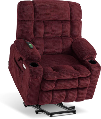 MCombo Dual Motor Power Lift Recliner Chair with Massage and Heat for Elderly People, Infinite Position, USB Ports, Cup Holders, Fabric 7890 (Medium, Dark Gray)
