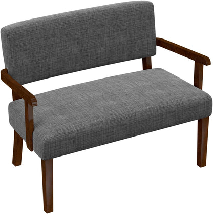 FAGAGA Accent Chair, Living Room Chairs Oversized with Soft Seat and Armrests for Dinning Bedroom Reading and Waiting Rooms — Grey / Linen / Bench