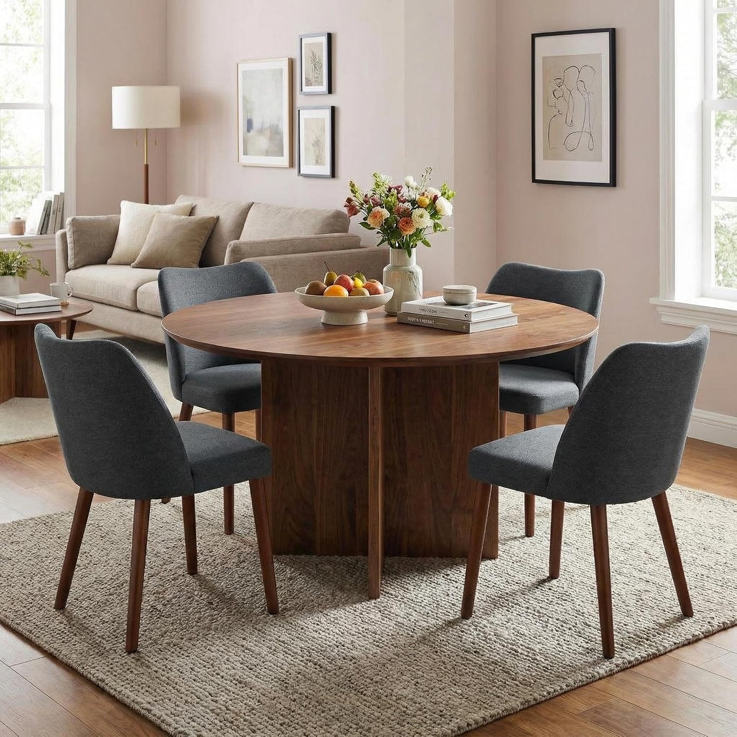 GarveeHome Dining Chairs Set of 4, Modern Hollow Back Dining Room Chair | Upholstered Kitchen Chairs with Adjustable Foot Pads, Wooden Dinner Chair for Kitchen Dining Room — Dark Grey