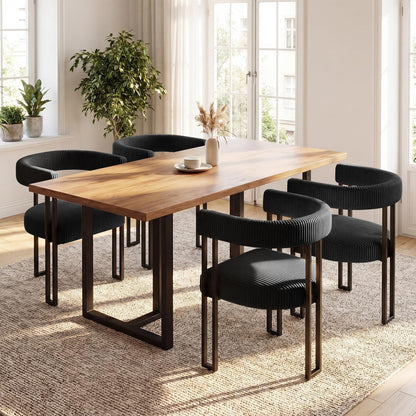 VIRRMO Boucle Dining Chair Set of 4 Corduroy Upholstered Dining Room Chairs Kitchen Chairs with Metal Legs Mid Century Modern Chair for Dining Room, Kitchen (Cream, 4) — Black / 4