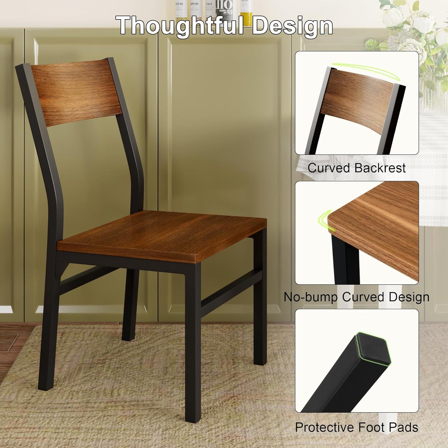 Feonase Dining Chairs Set of 6, Modern Kitchen Chairs with Ergonomic Backrest, MDF Board and Metal Legs, Dinner Chairs for Dining Room, Kitchen and Living Room, Walnut — Walnut (5)