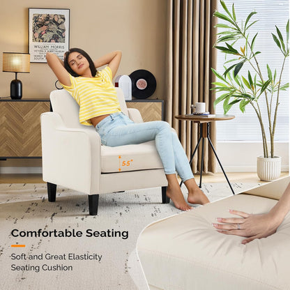 VINGLI Modern Accent Chairs Set of 2, Beige Living Room Chairs Comfy Armchair for Bedroom, Upholstered Sofa Chair Reading Chair for Small Spaces, Apartment, Waiting Room — 2 / Beige Linen (7)