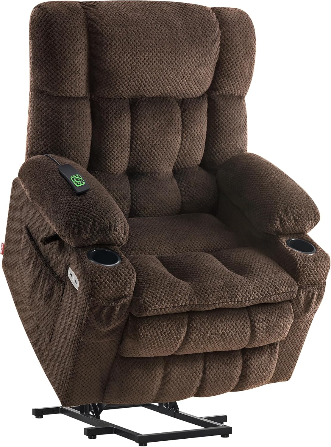 MCombo Dual Motor Power Lift Recliner Chair with Massage and Heat for Elderly People, Infinite Position, USB Ports, Cup Holders, Fabric 7890 (Medium, Dark Gray)