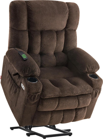 MCombo Dual Motor Power Lift Recliner Chair with Massage and Heat for Elderly People, Infinite Position, USB Ports, Cup Holders, Fabric 7890 (Medium, Dark Gray)