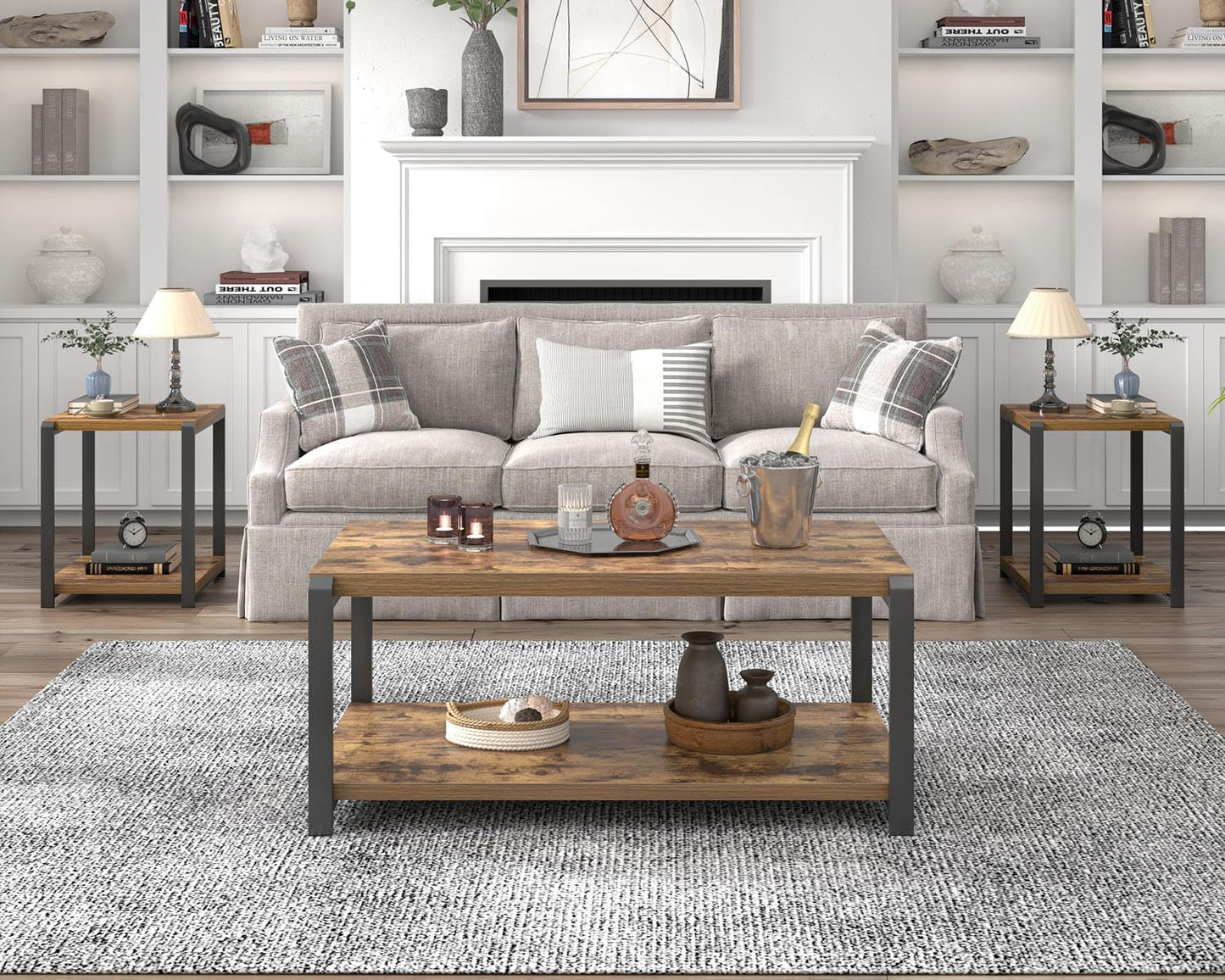 EXCEFUR Modern Coffee Table, Industrial Wood and Metal Center Table, Cocktail Tea Tables for Living Room, Rustic Brown — Rustic Brown (6)